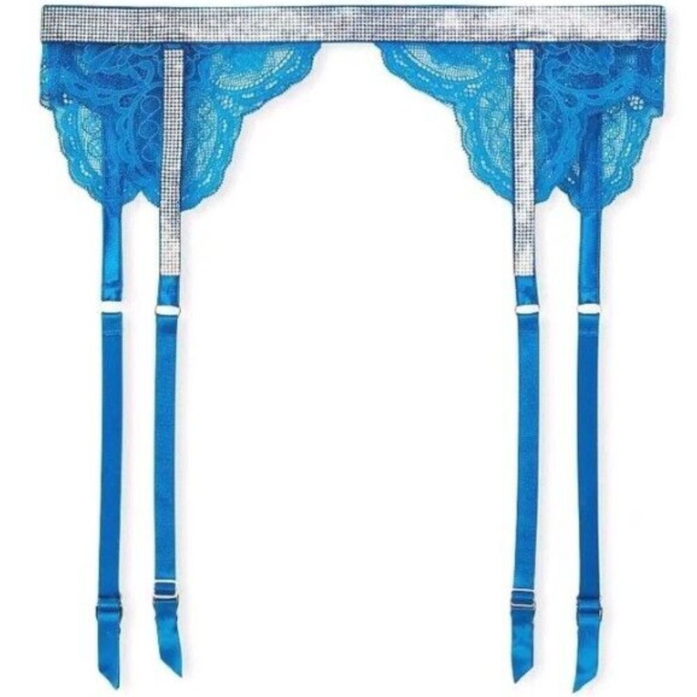 Victoria's Secret Lace Rhinestone Turquoise Garter Belt M/L